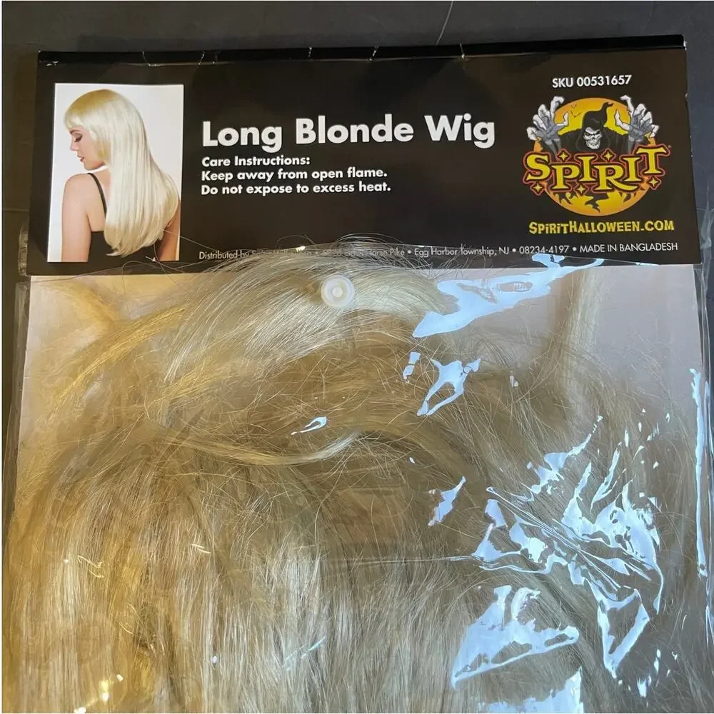 Spirit Halloween Long Blonde Wig Synthetic Hair Straight with Bangs New Cosplay